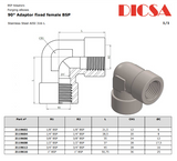 BSP Female Elbow Fixed Adaptor, E-FB-90-FIX